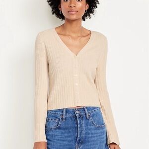 Old Navy Textured Bouclé Button Down Cardigan Sweater in Wish Bone/Ivory